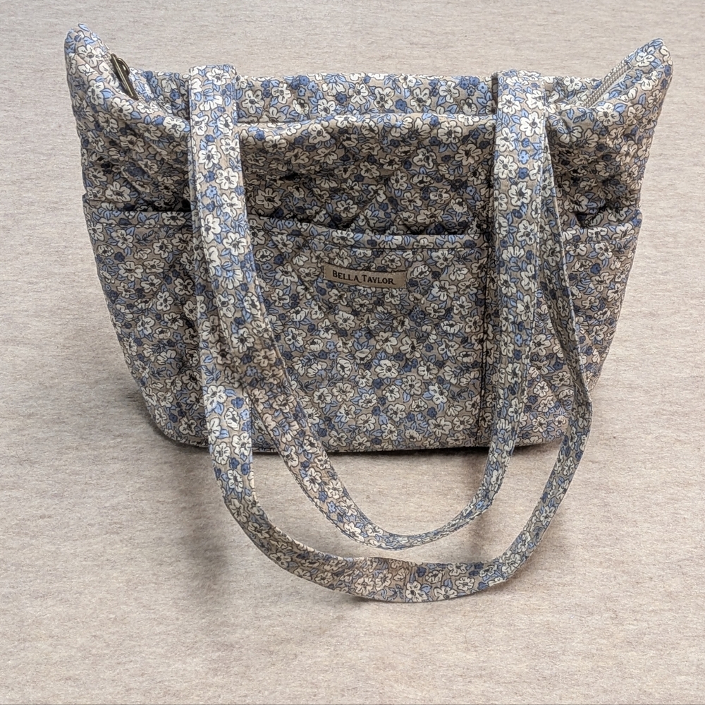 Kahki Floral Stride Tote Bella Taylor Quilted Pockets Shoulder Bag Zip Top Med - Picture 3 of 12